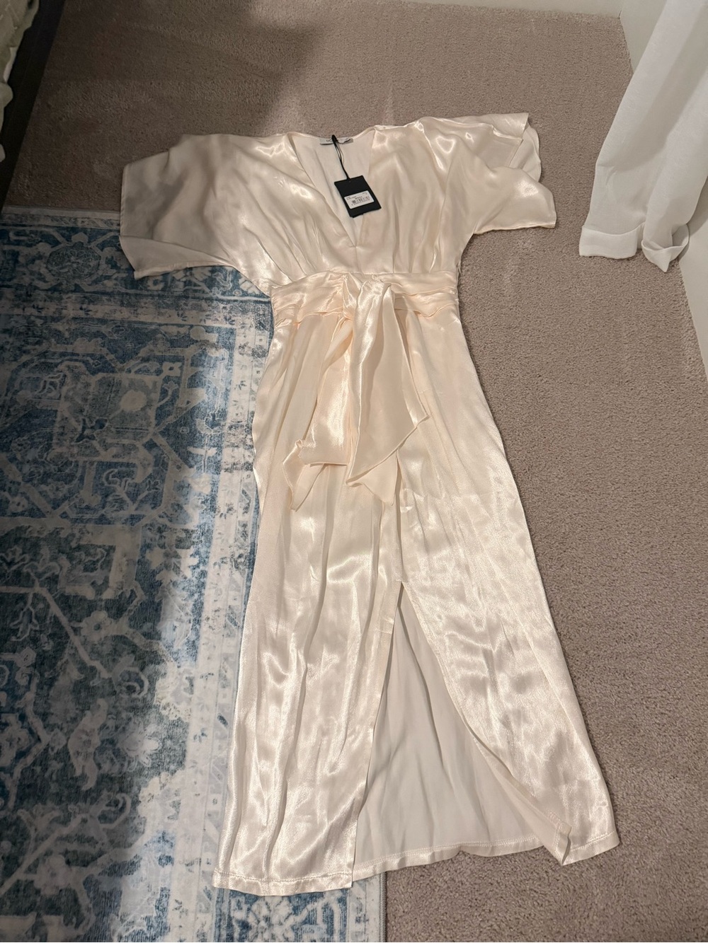 Benoa Swim Champagne Satin Robe Dress with Waist Tie